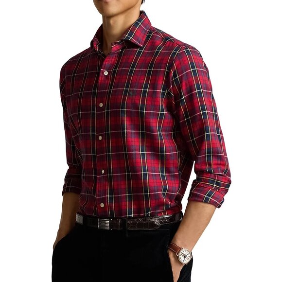 Polo Ralph Lauren Men's Long Sleeve Plaid Flannel Shirt Classic Fit Red/Navy XL